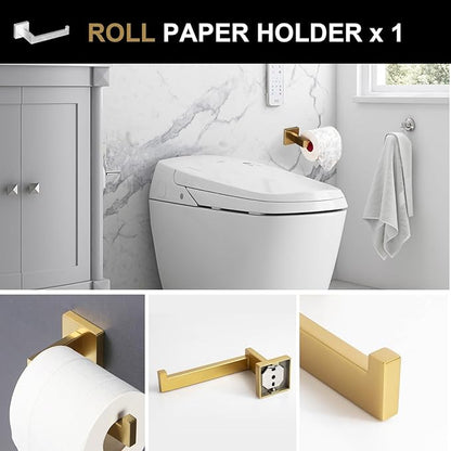 Brushed Gold Towel Bar Set, Lava Odoro 5-Piece Bathroom Hardware Set Gold Towel Rack Towel Holder Set Wall Mounted Stainless Steel, Bathroom Accessories Kit, 23.6-Inch