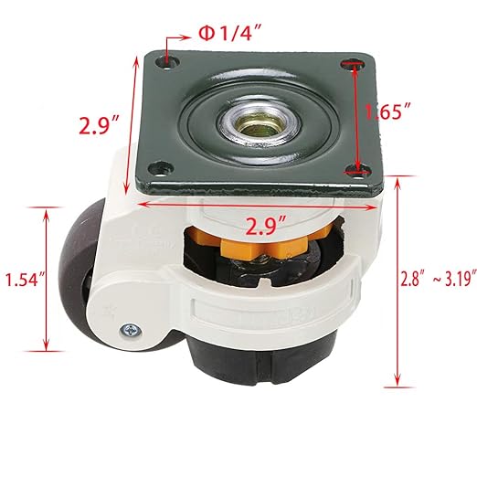 Skelang 4 Pcs 40F Leveling Machine Caster, Top Plate Leveling Wheel with Retractable NBR Pad for Heavy Workbench Table, Electric Equipment, Bank Device, Vending Machine, Total Loading Capacity 330 Lbs