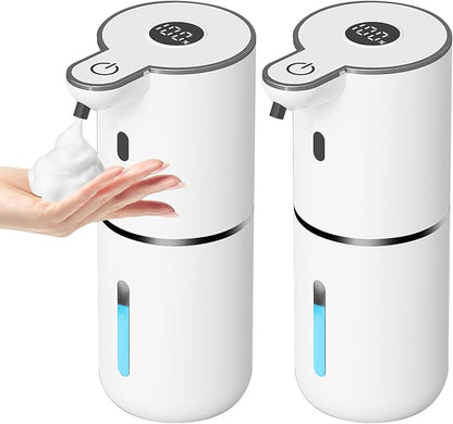 2 Pack Automatic Foaming Soap Dispenser Touchless, USB Rechargeable Smart Hand Soap Dispenser, 6-Level Adjustable, 12.8oz/380mL Wall Mount for Bathroom Kitchen Dish Soap-White