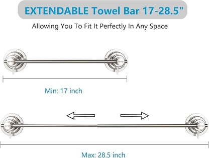 BOPai Extendable Suction Cup Towel Bar 17-28.5", Removeable Shower Door Mat Rod, Brushed Nickel