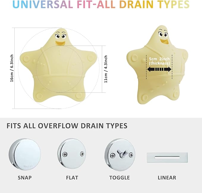 Bathtub Overflow Drain Cover, Silicone Tub Overflow Drain Cover, Soak Bathtub Drain Cover Stopper with Suction Cups, Cute Bathroom Spa Accessories Adds Inches of Water for Deeper Bath (Ivory)