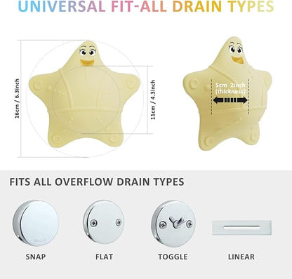 Bathtub Overflow Drain Cover, Silicone Tub Overflow Drain Cover, Soak Bathtub Drain Cover Stopper with Suction Cups, Cute Bathroom Spa Accessories Adds Inches of Water for Deeper Bath (Ivory)