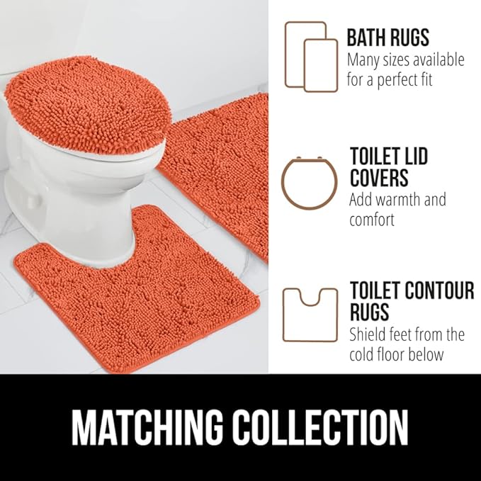 GORILLA GRIP Bath Rug Mat 30x20, Thick Soft Absorbent Chenille, Quick Dry Microfiber Mats, Rubber Backing Washable Shower Floor Rugs, Bathmat Runner, US Designed Bathroom Home Decor Accessories Coral