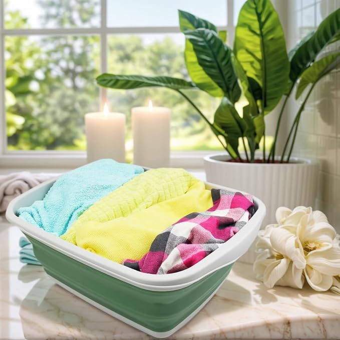 SAMMART 10L (2.6 Gallons) Collapsible Tub - Foldable Dish Tub - Portable Washing Basin - Space Saving Plastic Washtub (Grey/Dark Sea Green, 1)