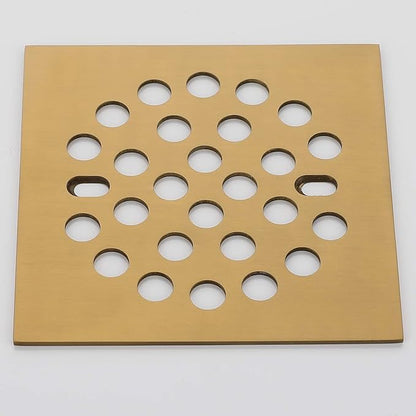 RRAJJ Square Improve 4-1/4 Inch(108mm*108mm) Screw-in Shower Floor Drain Grate Strainer (Brushed Gold)