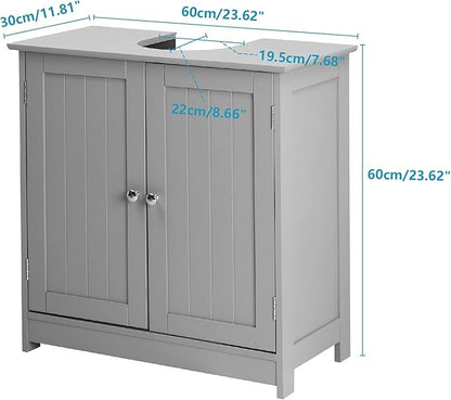 Bonnlo Pedestal Under Sink Storage Bathroom Vanity with 2 Doors Traditional Bathroom Cabinet Space Saver Organizer 23 5/8" x 11 7/16" x 23 5/8" (L x W x H) (Grey)