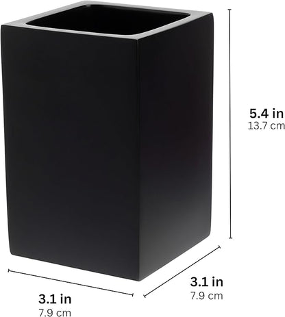 Matte Black Toothbrush and Toothpaste Holder for Bathroom Vanity and Countertop, Square Organizer for Electric Toothbrushes, Floss, Razors, Cotton, and Mouthwash