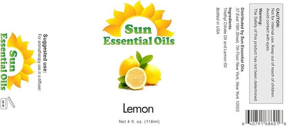 Sun Essential Oils - Lemon Essential Oil 4 oz for Cleaning, Diffuser, Humidifier & Aromatherapy Body Massage, Lemon Fragrance Scent for Home Candle Making with Dropper