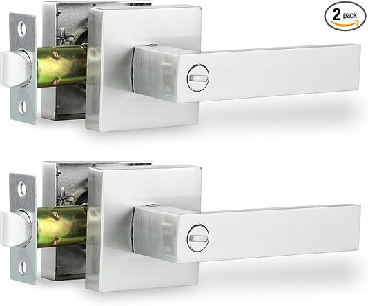 Door Lever, Heavy Duty Interior Door Handles for Bathroom & Bedroom Privacy Door Lock Handle Keyless Door Knobs in Satin Nickel for Right & Left Sided Doors, 2 Pack