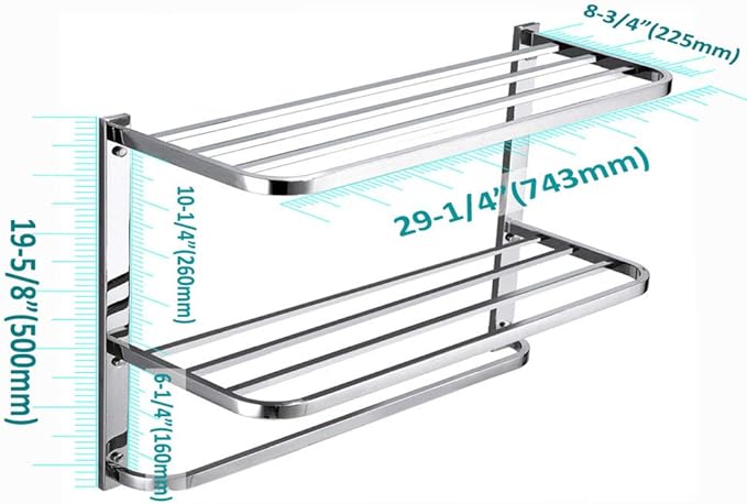 LUANT 3-Tier Bathroom Shelf with Towel Bars, Stainless Steel Wall Mounting Rack,29-1/4 Inch