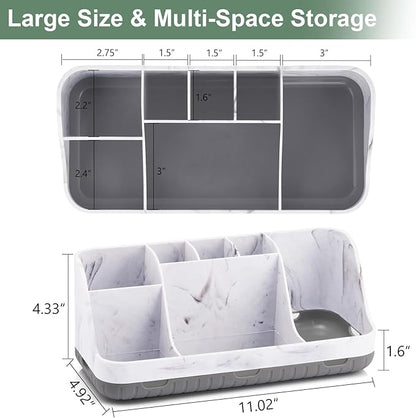 Marble Bathroom Countertop Organizer - Detachable 7 Slots Kids Electric Toothbrush and Toothpaste Holde Drainage for Bathroom Accessories Organization Counter Vanity Storage, Grey
