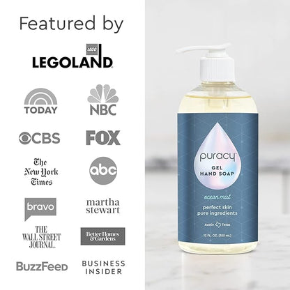 Puracy Organic Hand Soap, For the Professional Hand Washers We've All Become, Moisturizing Natural Gel Hand Wash Soap, Liquid Hand Soap Refills for Soft Skin (12 fl.oz, Ocean Mist) 2-Pack