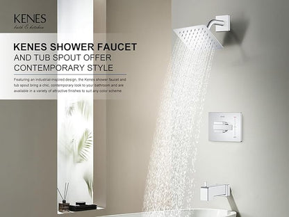 KENES Chrome Tub and Shower Trim Kit, Square Tub Shower Faucet Set Complete with 6-Inch Rainfall Shower Head and Tub Spout, KE-6025A-5 (Shower Valve Included)