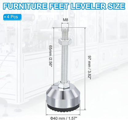 PATIKIL Furniture Leveling Feet 1.6" Dia Base M8 Thread, 4 Pcs Carbon Steel Adjustable Threaded Furniture Levelers Screw on Leg Leveler with Pads for Desk, Black