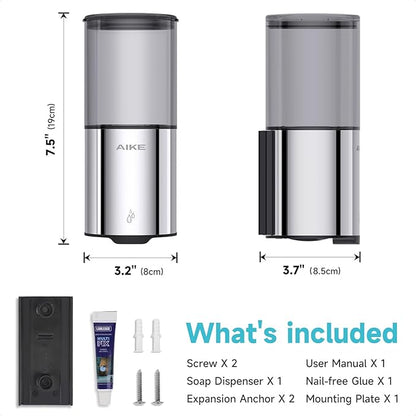 AIKE Automatic Wall Mount Liquid Soap Dispenser for Home and Commercial Bathroom 13.5oz IPX7 Waterproof,Polished Stainless Steel