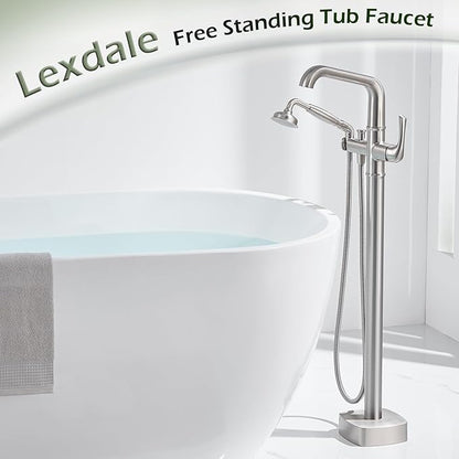 Luxury Free Standing Tub Faucet, Classic Brass Freestanding Bathtub Faucet, Lexdale Bathroom Floor Mount Tub Filler with handheld Sprayer Supply Lines Included Brushed Nickel (LD8911-BN)