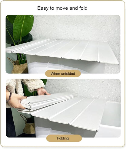 Adjustable Foldable Dust-Proof Bathtub Cover White,Waterproof Shutter Bathtub Tray & Laptop Desk 2 in 1 Fits Most Tubs,Modern Bath Tub Racks for Home (107x178CM(42"x70"), 0.47in Thick)