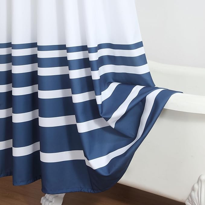 Blue and White Striped Shower Curtain 72x78 Inches, Waterproof Fabric with Modern Gradient Lines, 12 Rustproof Grommets & Weighted Hem