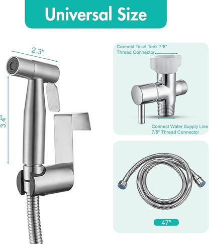 BARROCK Handheld Bidet Sprayer for Toilet, Stainless Steel Metal Made Baby Cloth Diaper Spraying Kit, Bathroom Toilet Bidet Attachment Set for Bathing Pets and Feminine Hygiene, Brushed Nickel