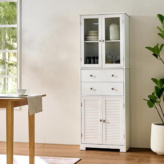 67" Tall Kitchen Pantry Cabinet with Doors and Shelves Large Stand Up Pantry Storage Cabinet with Drawer Large Food Cupboard Storage Cabinet for Kitchen Bathroom Craft Room, White