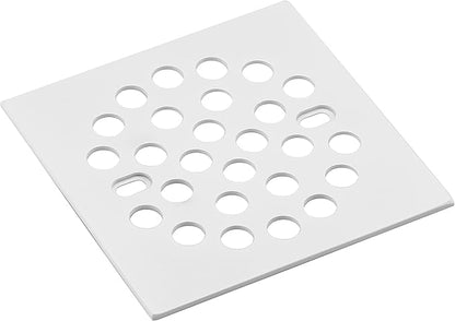 RRAJJ Square Improve 4-1/4 Inch(108mm*108mm) Screw-in Shower Floor Drain Grate Strainer (White)