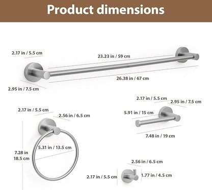 Brushed Nickel Bathroom Hardware Set 4 Piece Towel bar Set,Towel Rack for Bathroom Wall Mounted Adjustable Expandable 24 inch Towel Holder Robe Hook Towel Ring Toilet Paper Holder