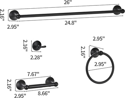 Bathroom Accessory Set,Matte Black Adjustable Expandable Towel Bar 4-Piece Bathroom Hardware Set Durable 24 inch Towel Rack Set Wall Mounted