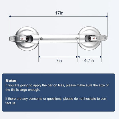 𝗨𝗽𝗴𝗿𝗮𝗱𝗲𝗱 Suction Cup Grab Bars for Bathtubs and Bathroom, Tool Free Shower Handle, Grab Handle for Elderly Suction with Indicators, Shower Grab Bar for Seniors, Heavy Duty,Sliver