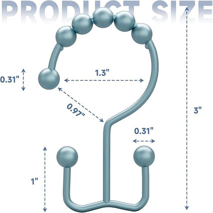 Titanker Shower Curtain Hooks Rings, Rust-Resistant Metal Double Glide Shower Hooks for Bathroom Shower Rods Curtains, Set of 12 Hooks - Lightcyan
