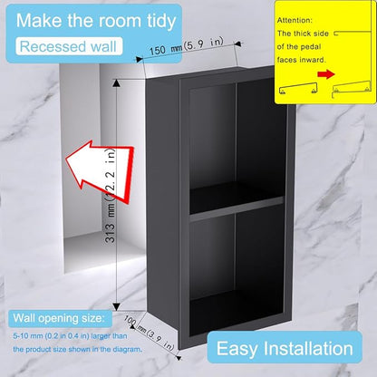 Shower Foot Rest for for Shaving Legs,Double Bathroom Selves Niche Insert for Footrest,Foot Holder Bathroomr,Stainless Steel 304，Matte Black,12.2 in x 4.8 in x 3.9 in
