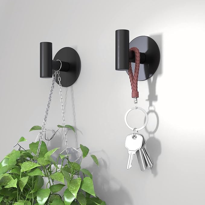 Self-Adhesive Coat Hooks, Stainless Steel Heavy Duty Wall Hooks, Towel Hooks for Hanging Robes, Aprons, Coats and Hats in Bathrooms,Kitchens and Hotels(2 Pack, Black)