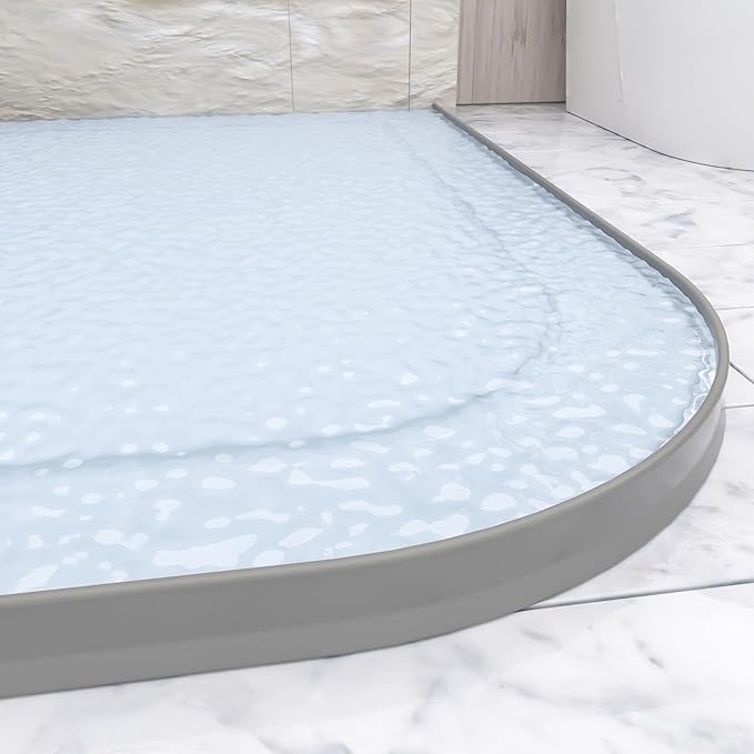 Raycity 3" High Shower Threshold Water Dam 74 IN Collapsible Shower Water Splash Guard for Curbless Shower Threshold Barrier Water Stopper for Wet and Dry Separation Bathroom and Kitchen (Grey)