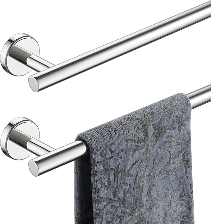 JQK Chrome Bath Towel Bar, 33 Inch 304 Stainless Steel Thicken 0.8mm Towel Rack Bathroom, Towel Holder Polished Finished Wall Mount, Useable Length 30 Inch 2 Pack, TB110L30-CH-P2