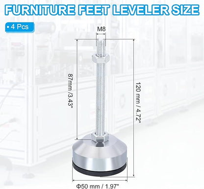 PATIKIL Furniture Leveling Feet 2" Dia Base M8 Thread, 4 Pcs Carbon Steel Adjustable Threaded Furniture Leveler Screw on Leg Leveler with Pads for Desk Chair Cabinet, Black