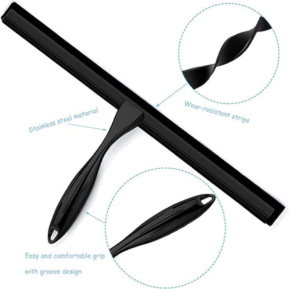 Shower Squeegee for Glass Doors, 14 Inches Bathroom Squeegee with Spare Silicone Blade, Shower Door Hook and Adhesive Hook, Stainless Steel Bathroom Squeegee for Mirror Window (14in-Black-1 Pack)