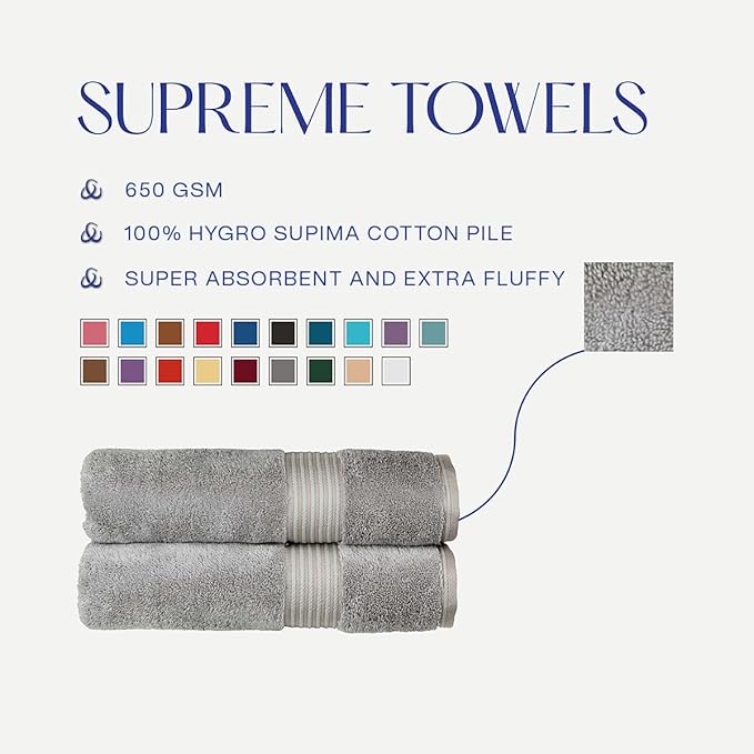 Christy Supreme Hygro 6 Piece Towel Set | Silver Grey | 100% Luxury Supima Cotton | Ultra Soft | Super Absorbent | 650GSM | 2 Bath Towels 2 Hand Towels 2 Face Cloths