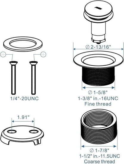 Bronze Tub Drain Tip-Toe Tub Trim Set Conversion Kit Assembly, Hidrop Bathtub Drain Replacement Trim Kit with 2-Hole Overflow Faceplate and Universal Fine/Coarse Thread, Oil Rubbed Bronze