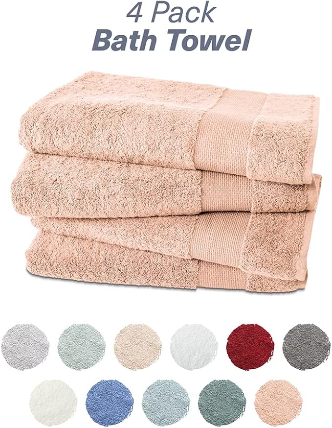 Hencely Premium Bath Towel Set of 4-28x58 Inches - High Absorbency, Quick Drying - 100% Soft Turkish Cotton Towels - Ideal for Home, Bathroom, Hotel, Spa, and Gym - Peach