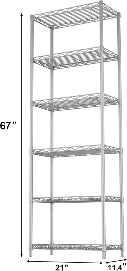 HOMEFORT 6-Tier Wire Shelving, 6 Shelves Unit Metal Storage Rack, Closet Shelves for Kitchen, Pantry, Closet, Bathroom, 14" D x 21" W x 75.6" H (Grey)