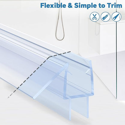 Shower Door Bottom Seal Strip, 2PCS Seal Strip, Clear PVC, 36" Length, Fits 10mm Thick Glass, Prevents Leaks, Easy Installation, No Adhesive Required (Clear, 39in for 3/8"(10mm) Door)