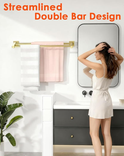 Alise Double Bath Towel Bars Towel Racks for Bathroom,Wall Mount Towel Holder Heavy Duty SUS304 Stainless Steel Towel Hanger Towel Rail,Golden Finish,28-Inch
