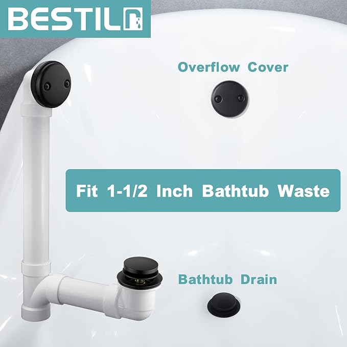 BESTILL Tip-Toe Bathtub Drain Bath Tub Trim Set Conversion Kit, Two Hole Style, Matte Black