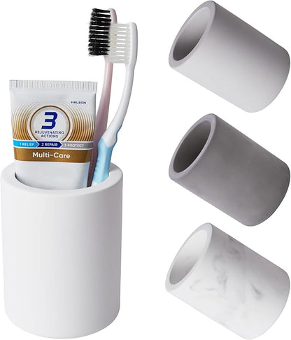 Drying Stone Toothbrush Holder, Diatomite Toothbrush Cup for Bathroom Counter, Quick Drying Electric Toothbrush and Toothpaste Holder Bathroom Organizer, White