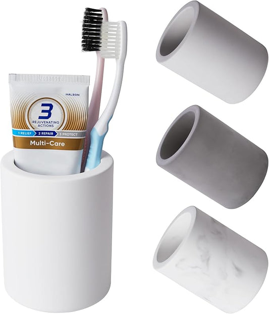 Drying Stone Toothbrush Holder, Diatomite Toothbrush Cup for Bathroom Counter, Quick Drying Electric Toothbrush and Toothpaste Holder Bathroom Organizer, White