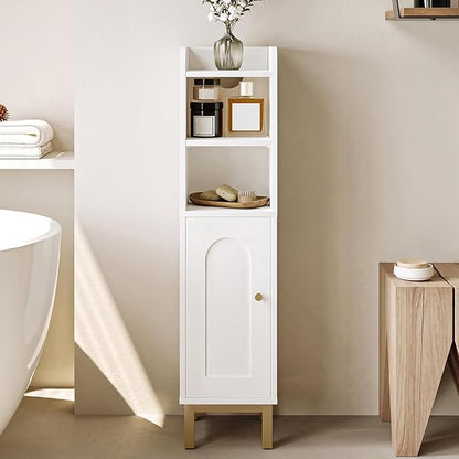 Bathroom Storage Cabinet, Small Corner Floor Cabinet with Door and Shelves, Narrow Toilet Paper Holder, Bathroom Organizer with Adjustable Shelf, for Small Spaces, White BC08203X