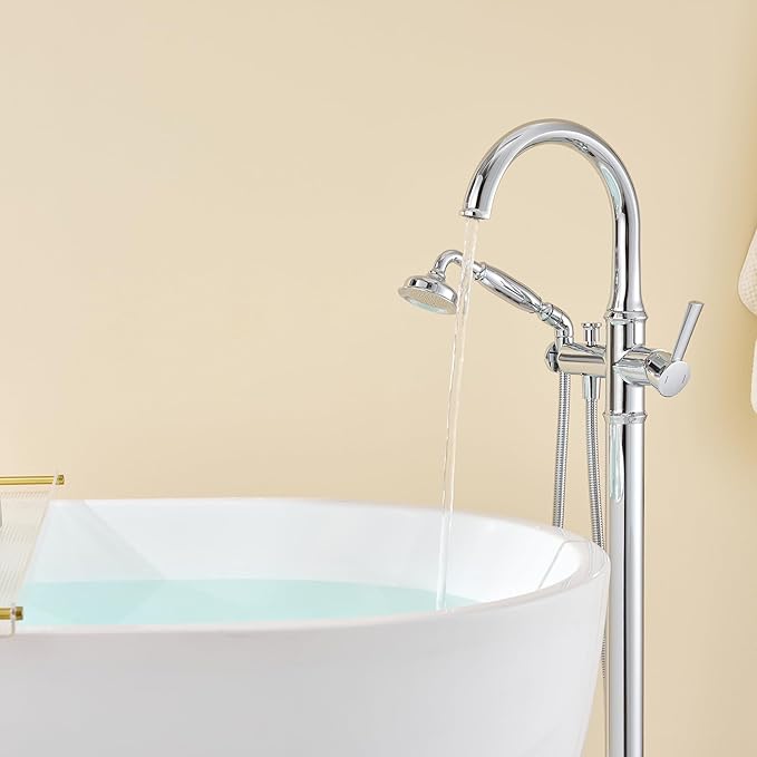 Free Standing Tub Faucet Chrome Tub Filler Freestanding Bathtub Faucets Brass Tub Faucet with Hand Shower