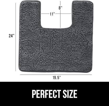 GORILLA GRIP Plush Absorbent Shaggy Chenille Bath Rug Mat for Square Toilet Base with Rubber Backing, Machine Washable Rugs, Soft Microfiber Contour Mats for Toilets, Bathroom Decor, Charcoal