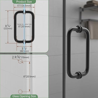 Shower Door Hardware Kit 304 Stainless Steel for 6/25"-1/2" (6mm-12mm) Tempered Glass, Hardware Accessories with 8" Handles Hinges Glass Clamp - Matte Black