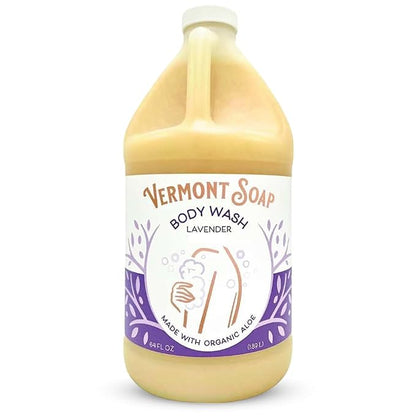 VERMONT SOAP Natural Body Wash with Shea Butter, Mild Gel Body Wash for Moisturizing and Soothing Skin, Fragrance Free Body Wash for Women & Men (Lavender, 64oz)