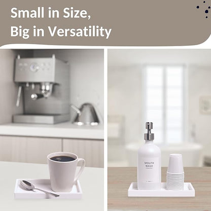 Countertop and Vanity Tray - Small 7.7” Silicone Tray for Soap Dispenser, Bathroom Trays, Dish Soap Trays for Kitchen Counter, Sink Caddy Sinks Organizer, Soaps Dish & Sponge Holder, White